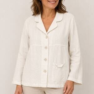 Freeport Studio Women size MP Linen Blazer Jacket White Boxy Coastal Vintage